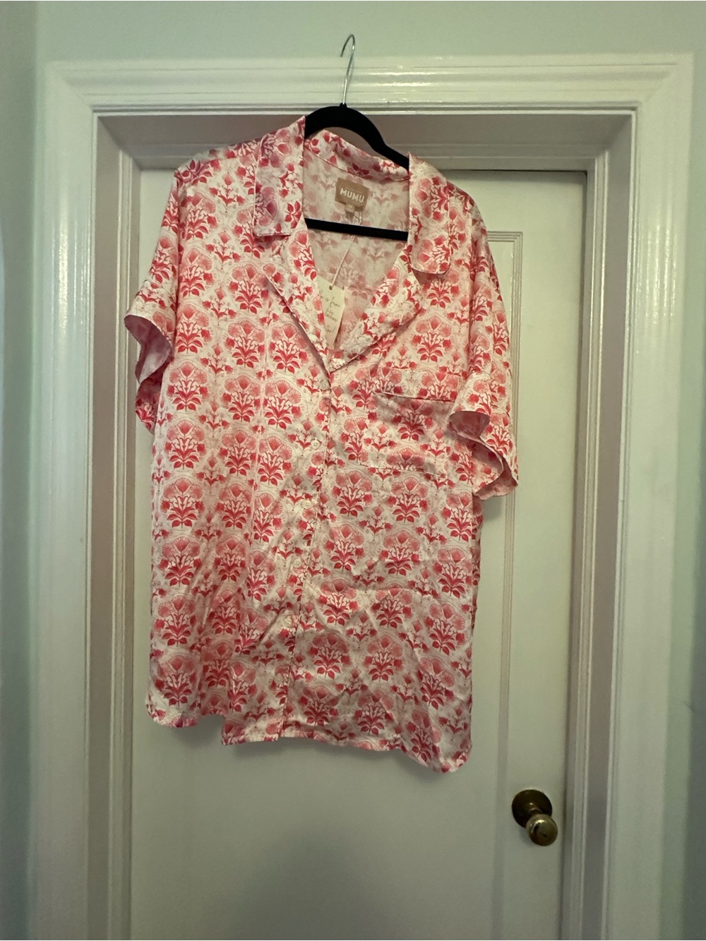 Show Me Your MuMu Pink and White Floral Satin Pajama Top